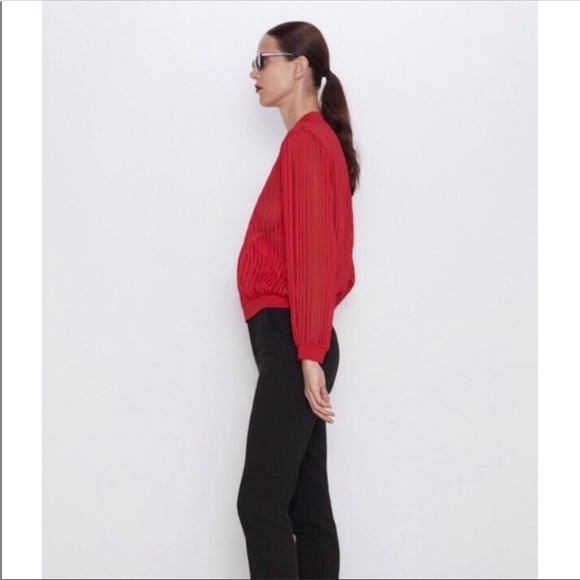 Zara Red Organza Bomber Jacket New With Tags - Picture 3 of 4